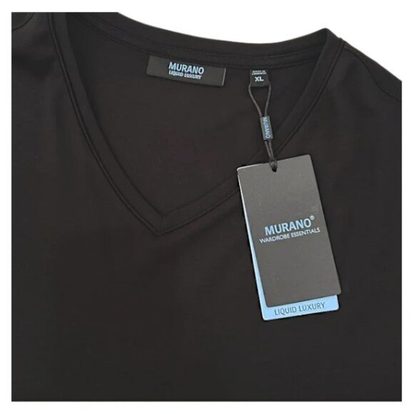 Murano Liquid Luxury Black V-Neck Tee Classic Fit Soft Stretch Shirt Men’s XL - Picture 5 of 9